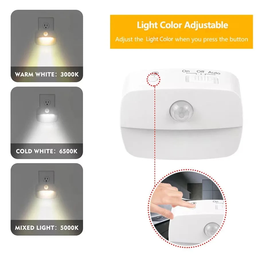 EU Plug Night Light with PIR Sensor | Automatic On/Off LED for Bedroom and Hallway detail view