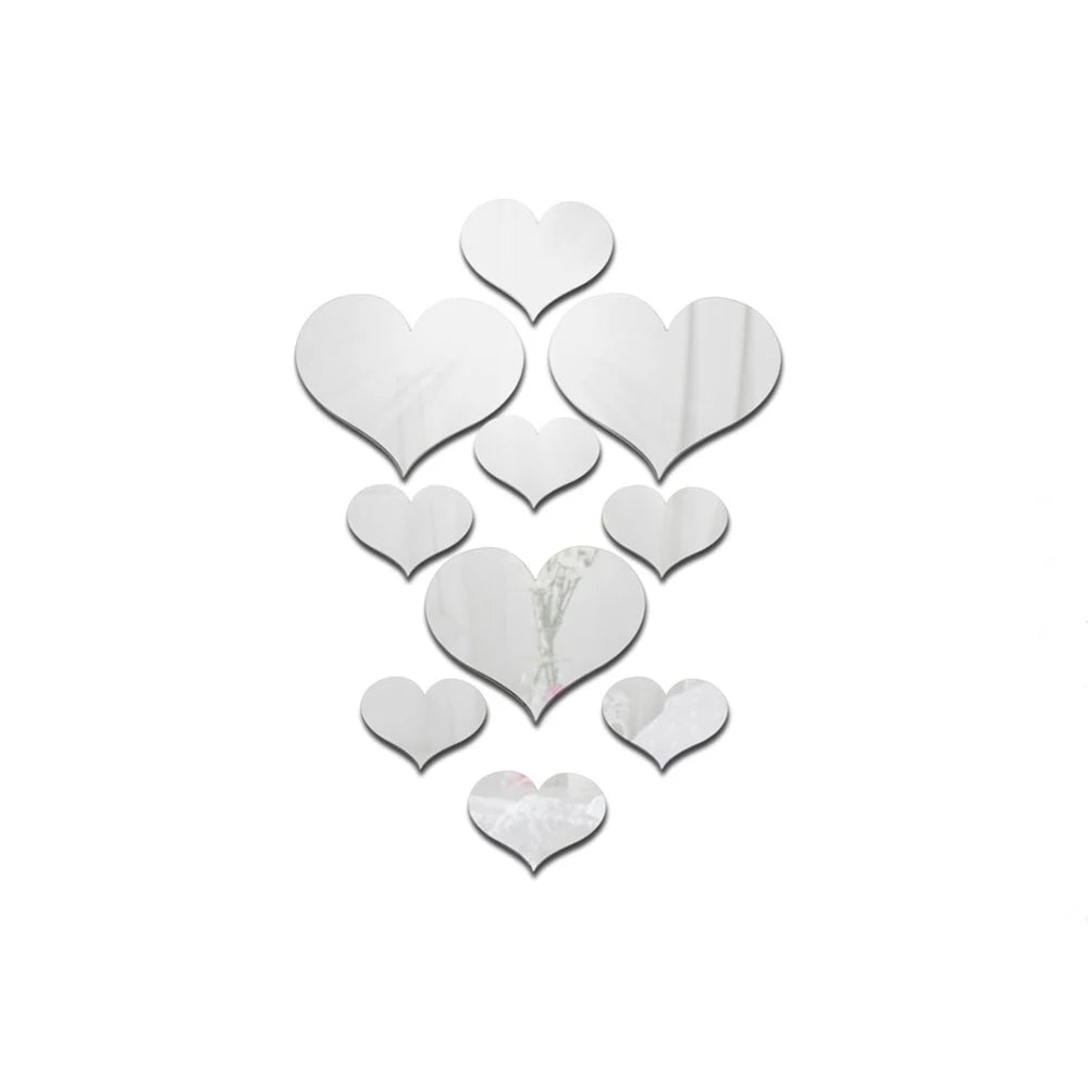 10Pcs Acrylic Love Heart Wall Stickers | Mirror 3D Decals for Home Decor alternate view