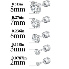 2pcs Hypoallergenic Titanium Steel Stud Earrings for Men Women, Zircon Screw Back Ear alternate view