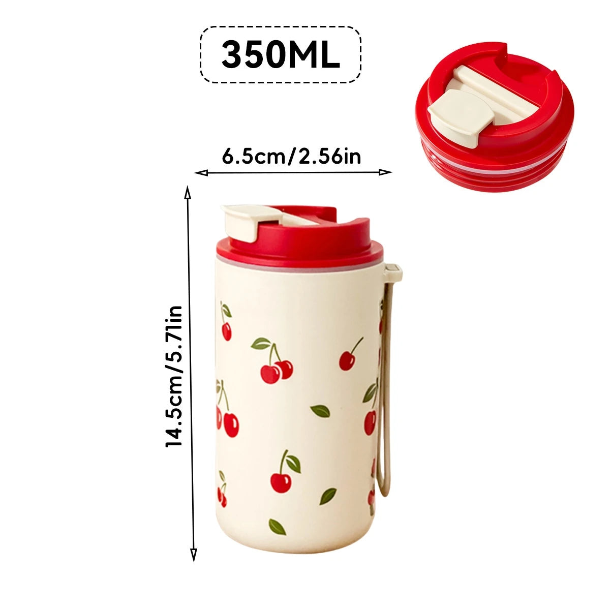 350/400ML Plastic Coffee Mug With Cherry Pattern Travel Portable Water Bottle Tumbler alternate view