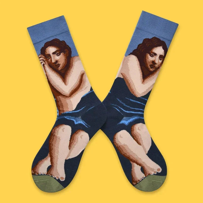 1 Pair Canvas Lattice Plant Art Funny Socks Women Novelty Abstract Cute Socks Women additional angle