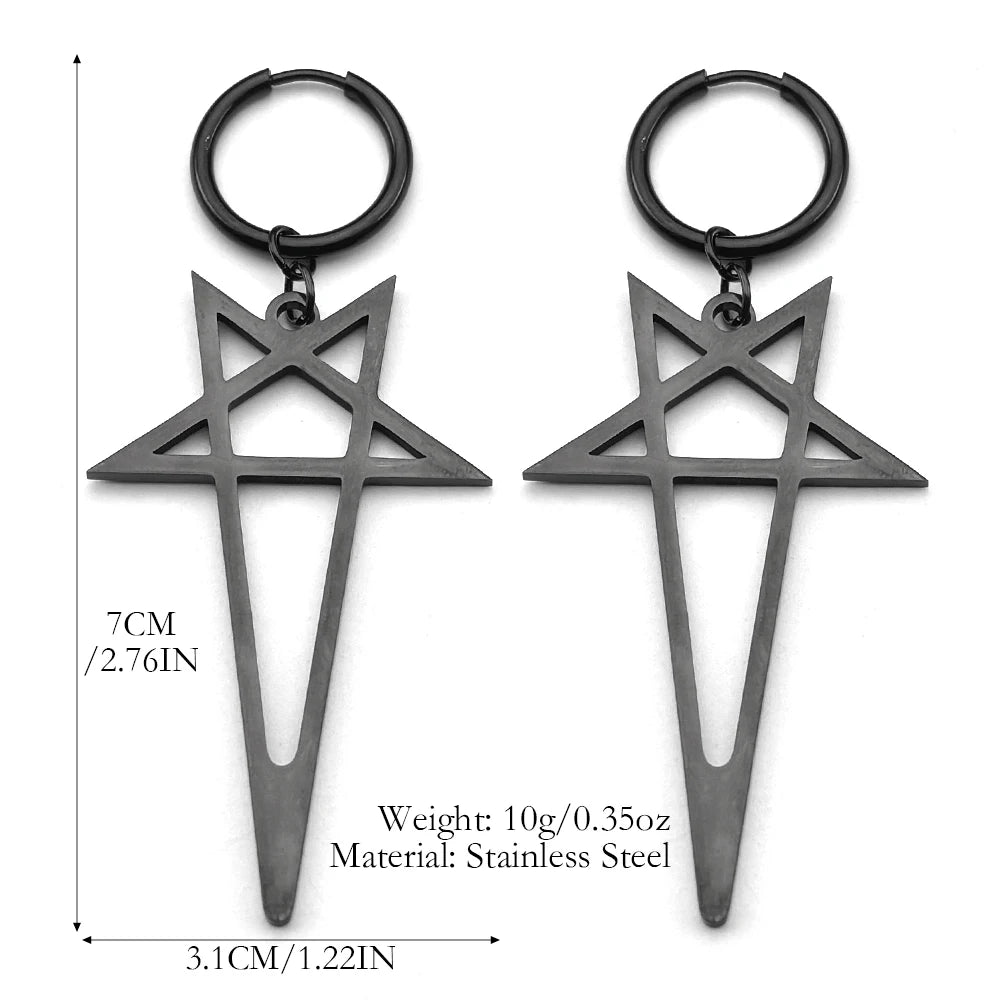 Pentagram Spike Rivet Hoop Earrings | Stainless Steel Gothic Punk Jewelry detail view