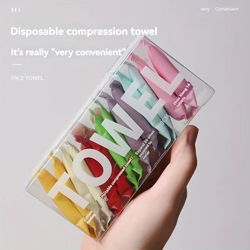 14/7PCS disposable compressed towel cloth thickened cotton bath towel travel cleaning lifestyle view