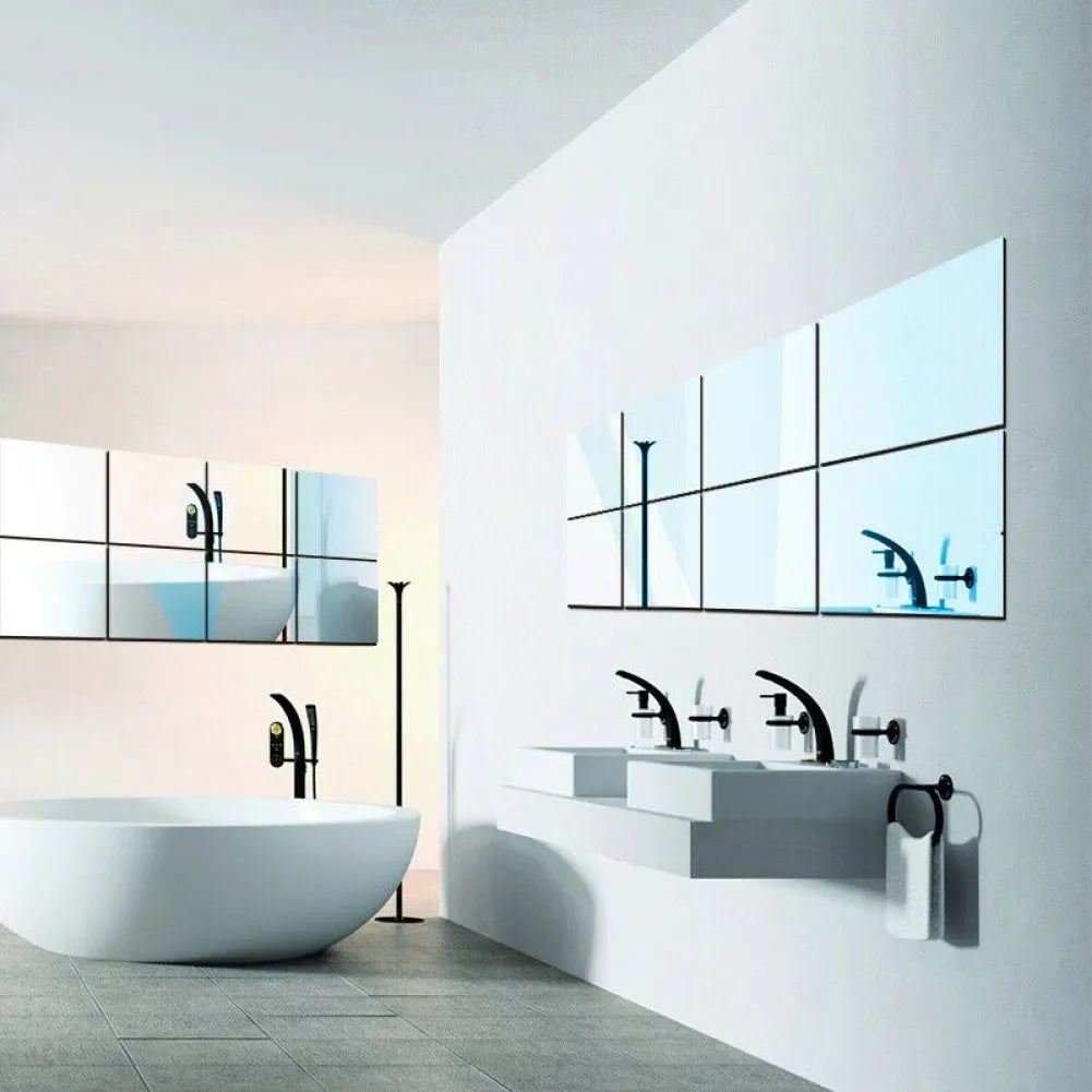 10Pcs 10CM Square Mirror Glass Tile Wall Stickers | Self Adhesive Acrylic Mosaic Ho additional angle