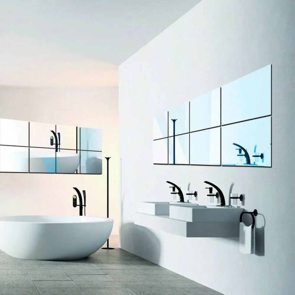10Pcs 10CM Square Mirror Glass Tile Wall Stickers | Self Adhesive Acrylic Mosaic Ho additional angle