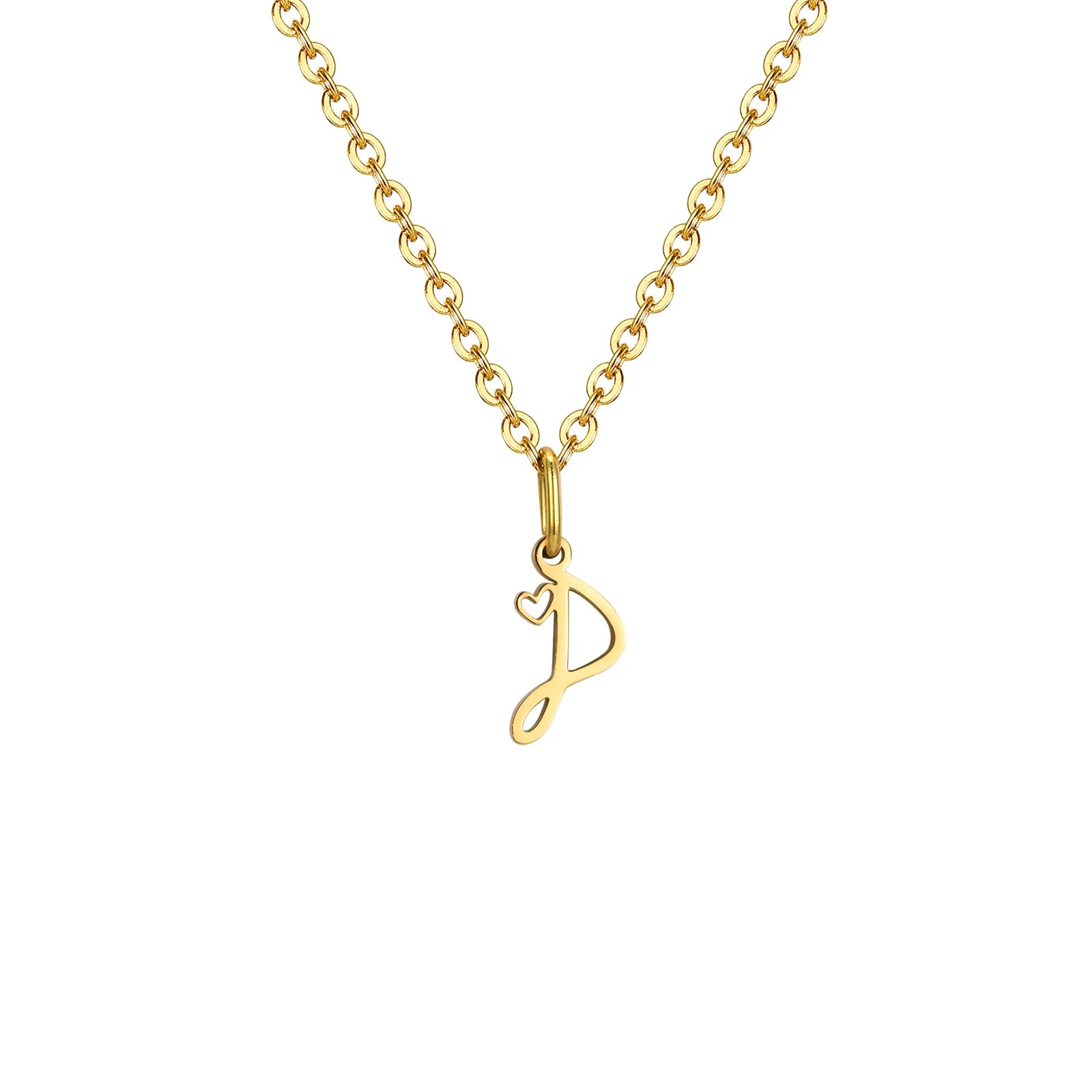 Dainty Heart Initial Necklace for Women, Gold Plated A-Z Letter Pendant, Waterproof St close-up view