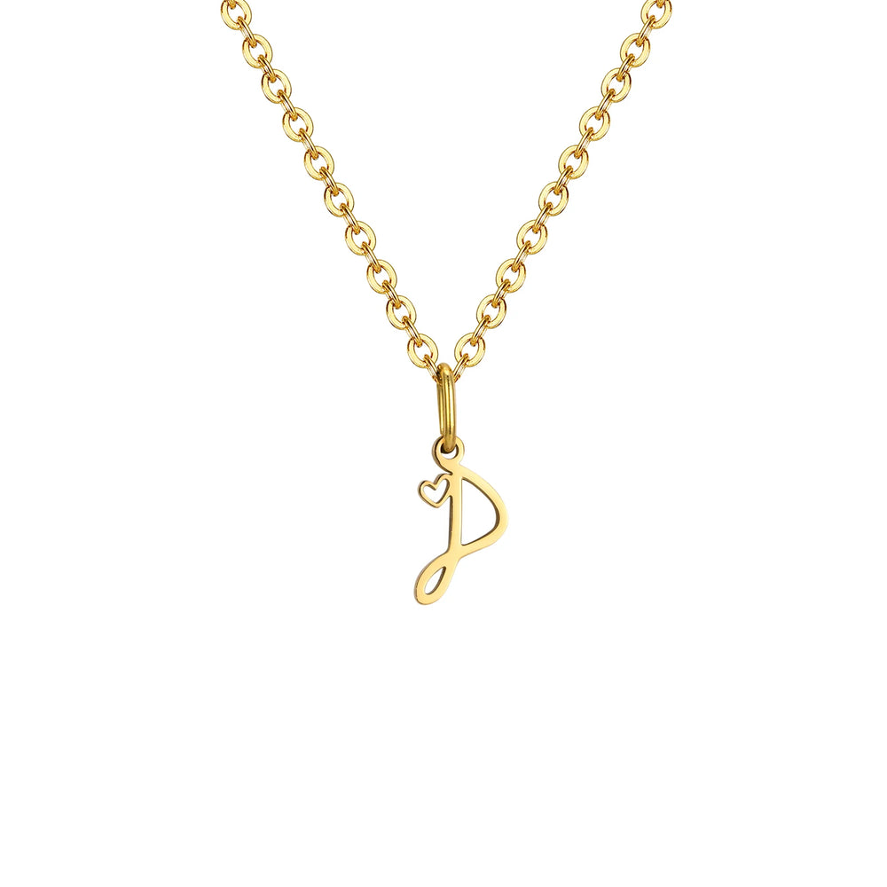 Dainty Heart Initial Necklace for Women, Gold Plated A-Z Letter Pendant, Waterproof St close-up view
