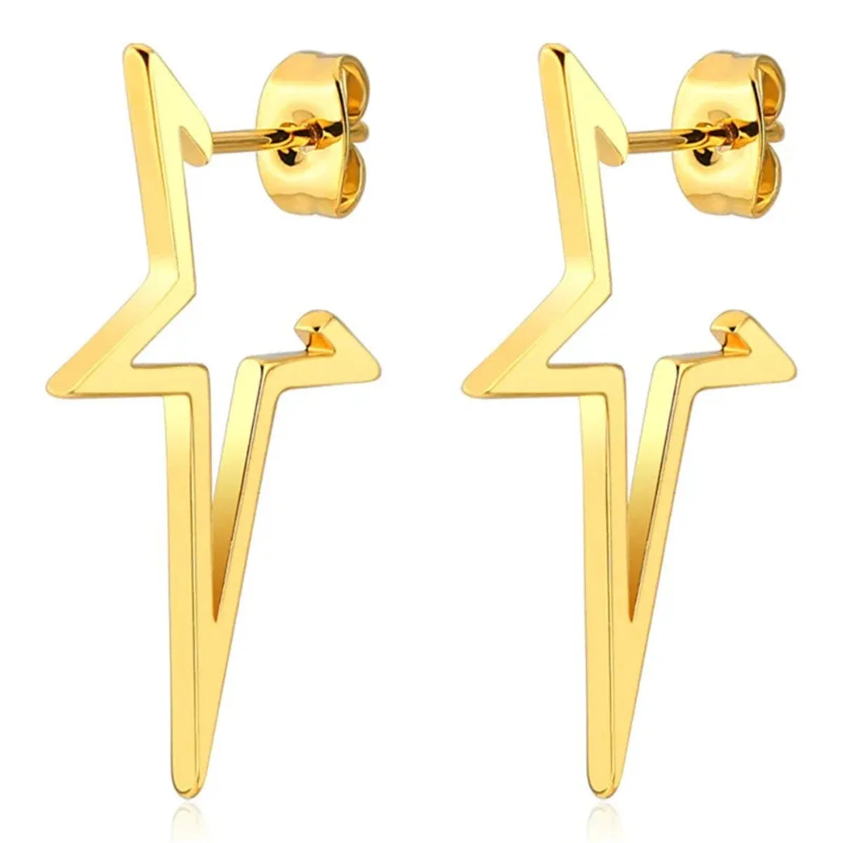 2pcs Stainless Steel Pentagonal Star Shape Punk Stud Earrings For Men Women,Simplicity C detail view