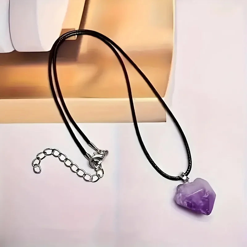 3Pcs Natural Amethyst Jewelry Set Irregular Chip Bracelet Raw Crystal Pendant Hexagon lifestyle view