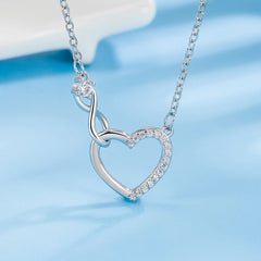 925 Sterling Silver Zircon Heart Interlocking Necklace | Retro Chain for Women alternate view
