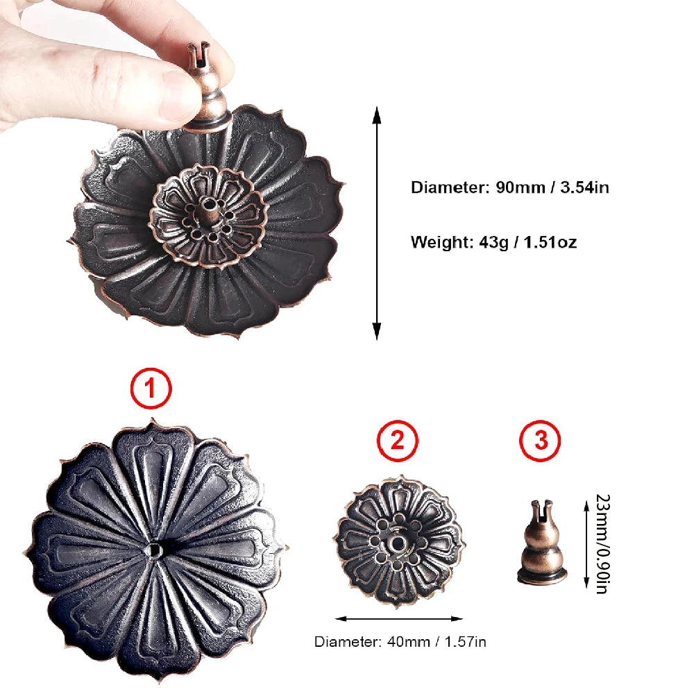 Porous Lotus Zen Line Incense Holder | Retro Metal Sandalwood Burner Tray additional angle
