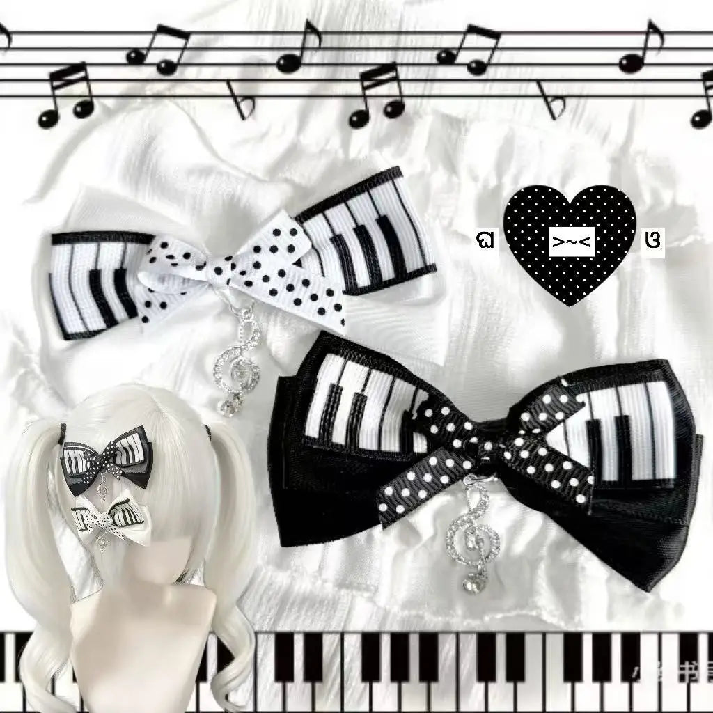 Gothic Musical Note Polka Dot Bow Hair Clip Barrettes