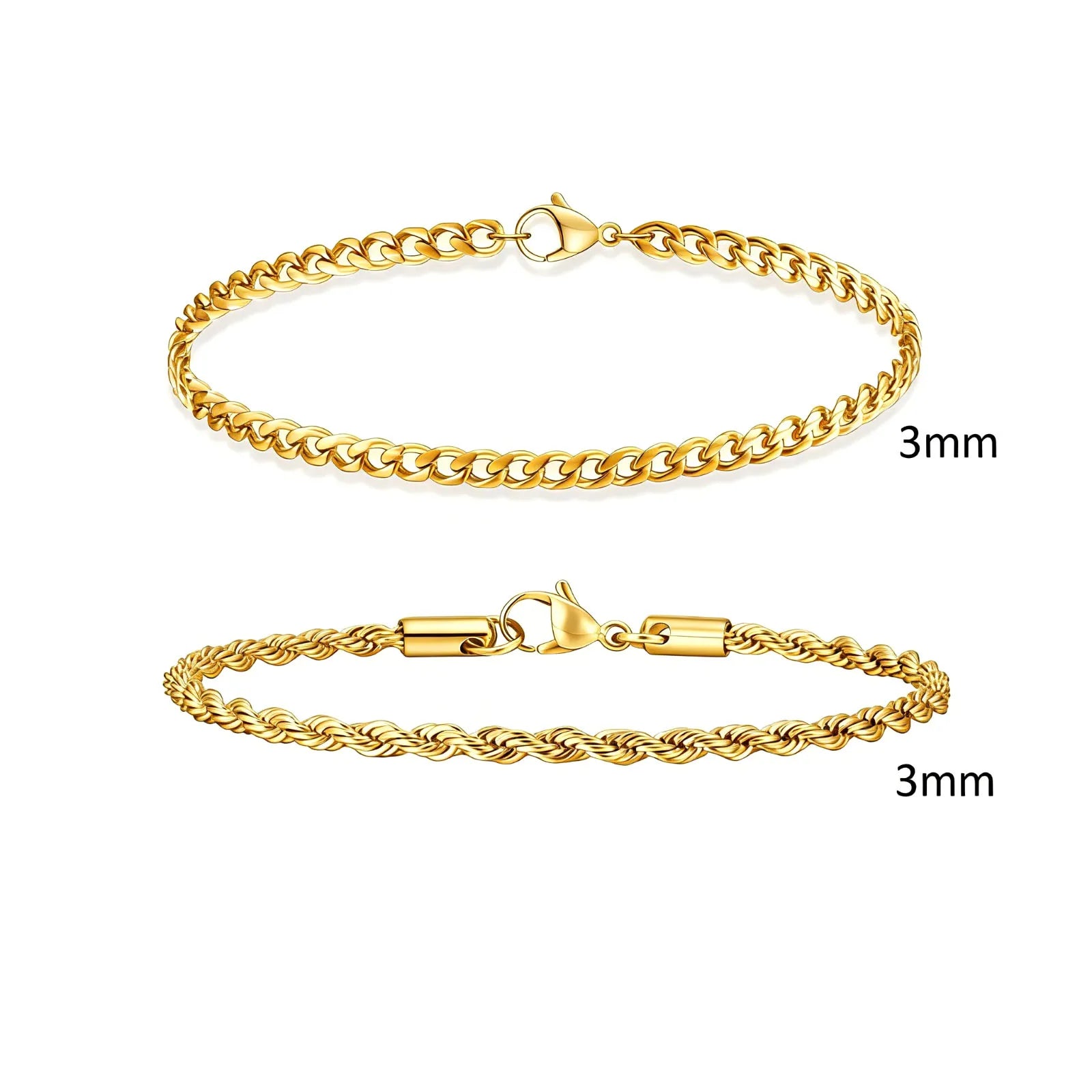 Men's Stainless Steel Chain Bracelets Set | 2pcs Silver Gold Black Twist Rope & Cuban lifestyle view