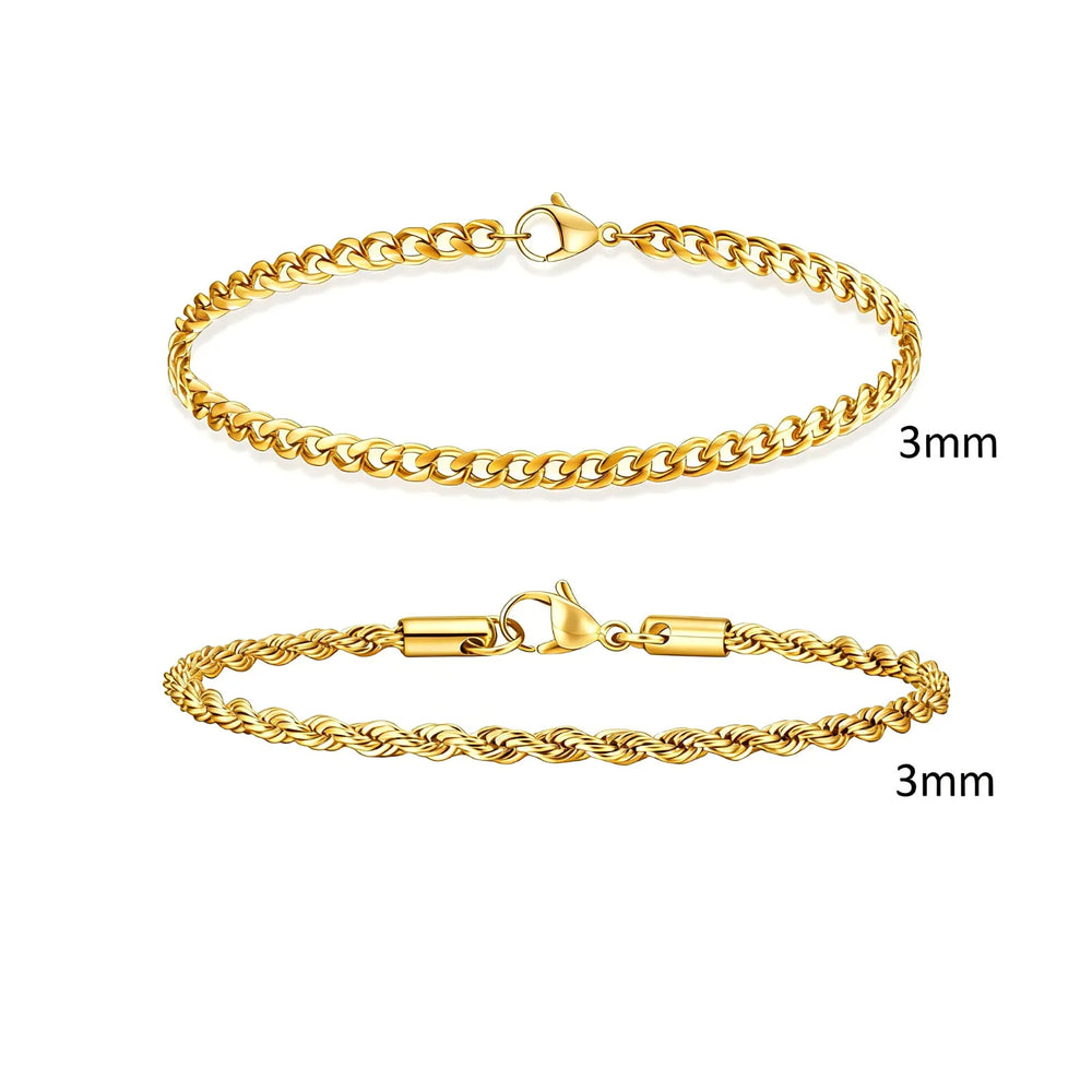 Men's Stainless Steel Chain Bracelets Set | 2pcs Silver Gold Black Twist Rope & Cuban lifestyle view