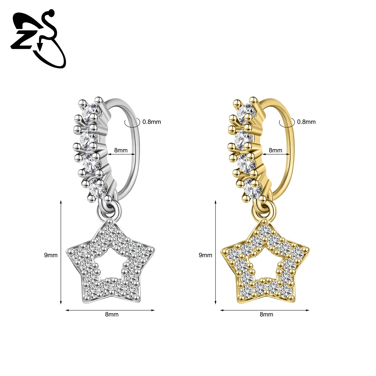 ZS 1 Piece 20G Trendy Hoop Nose Rings Women Moon Star Flower Pendant Septum Piercing E close-up view