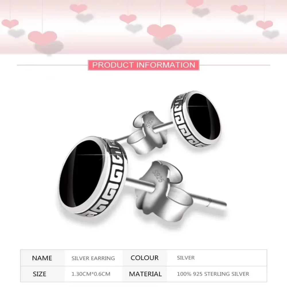 925 Silver Earrings Men Black Circle Single Simple Luxury Earring alternate view