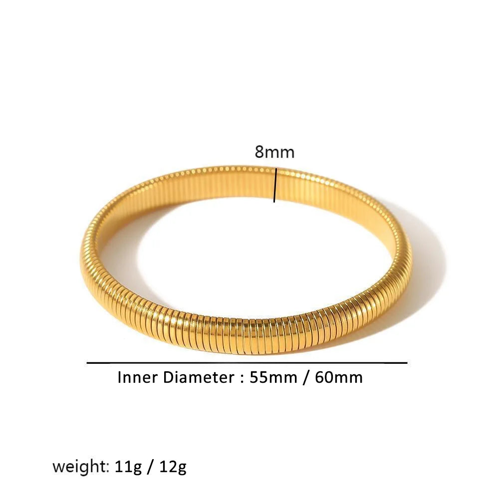 304L Stainless Steel Elastic Bracelet Women 18k Gold Plated Charm Punk Wide Chunky Met close-up view