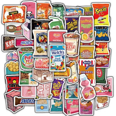 59PCS Classic Snacks Graffiti Stickers | Waterproof Decals for Laptop Skateboard Bicyc close-up view