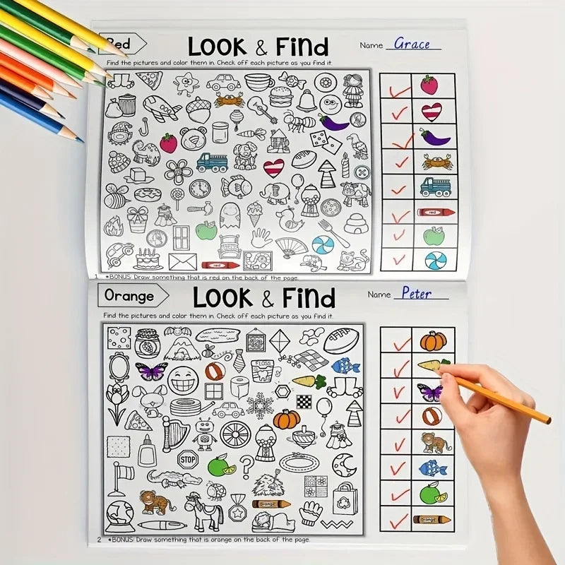 32 Pages Children's Hidden Object Coloring Book Interactive Educational Matching Game lifestyle view