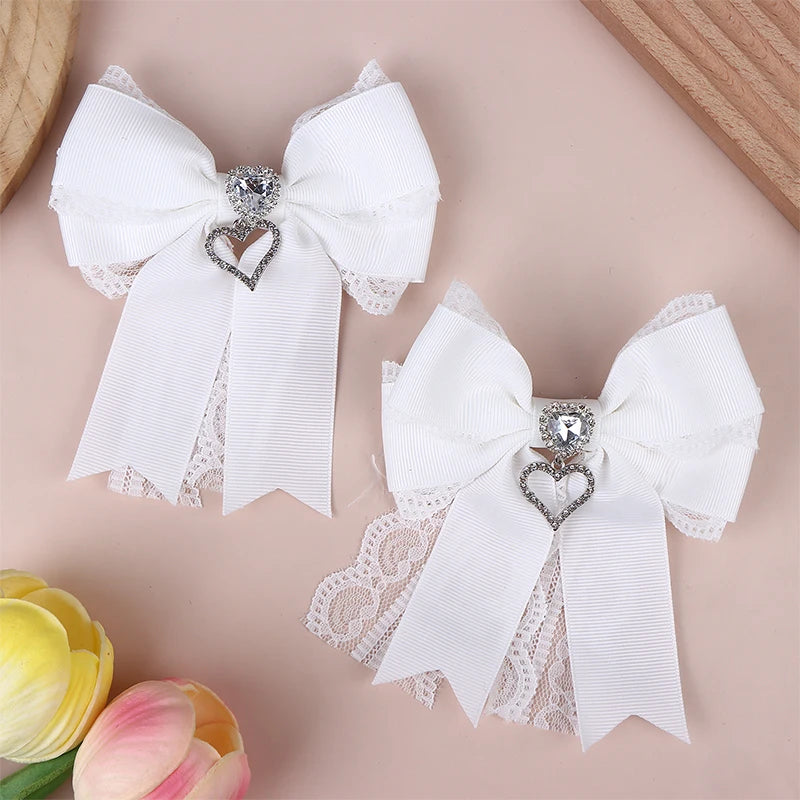 Women's Lace Bow Tie Brooches Hairclip Heart Shape Rhinestone Pendant Lolita Skirt Ac lifestyle view