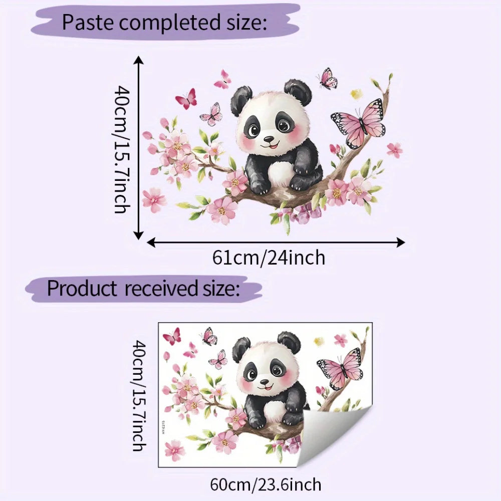 Panda Cherry Blossom Wall Sticker | PVC Self-Adhesive Decal for Bedroom Living Room additional angle