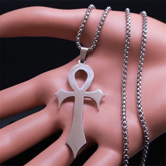 Stainless Steel Ankh Cross Pendant Necklace | Gothic Symbol of Life Jewelry close-up view