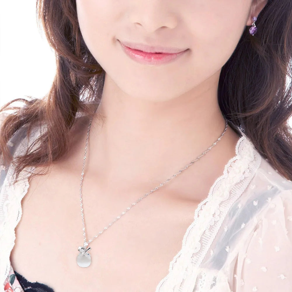 925 Sterling Silver Crystal Apple Link Chain Necklaces For Women Fashion Vintage Elegant detail view