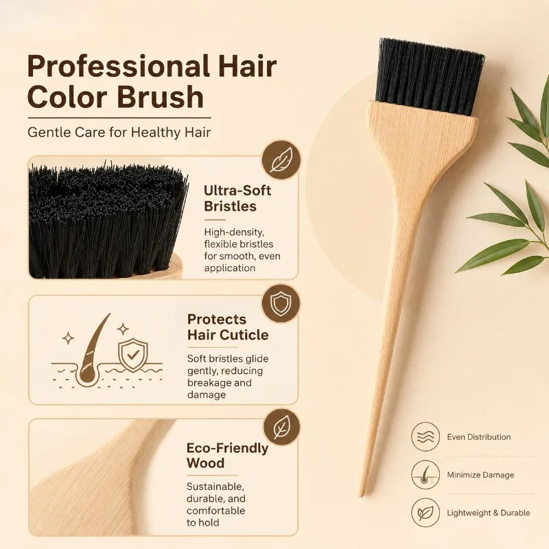 Natural Wood Handle Hair Dye Brush with Nylon Bristles Hair Color Applicator for Precise detail view