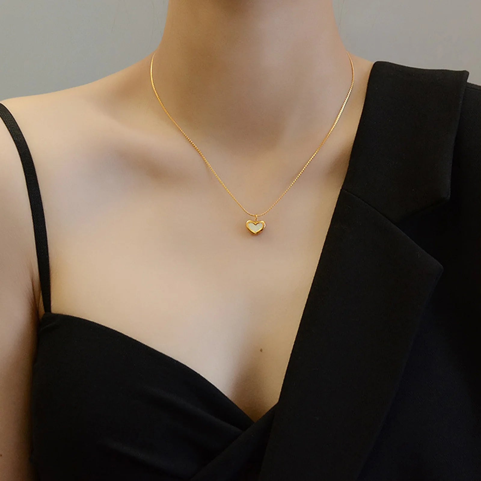 Layered Heart Pendant Necklace | Stainless Steel Minimalist Jewelry for Women lifestyle view