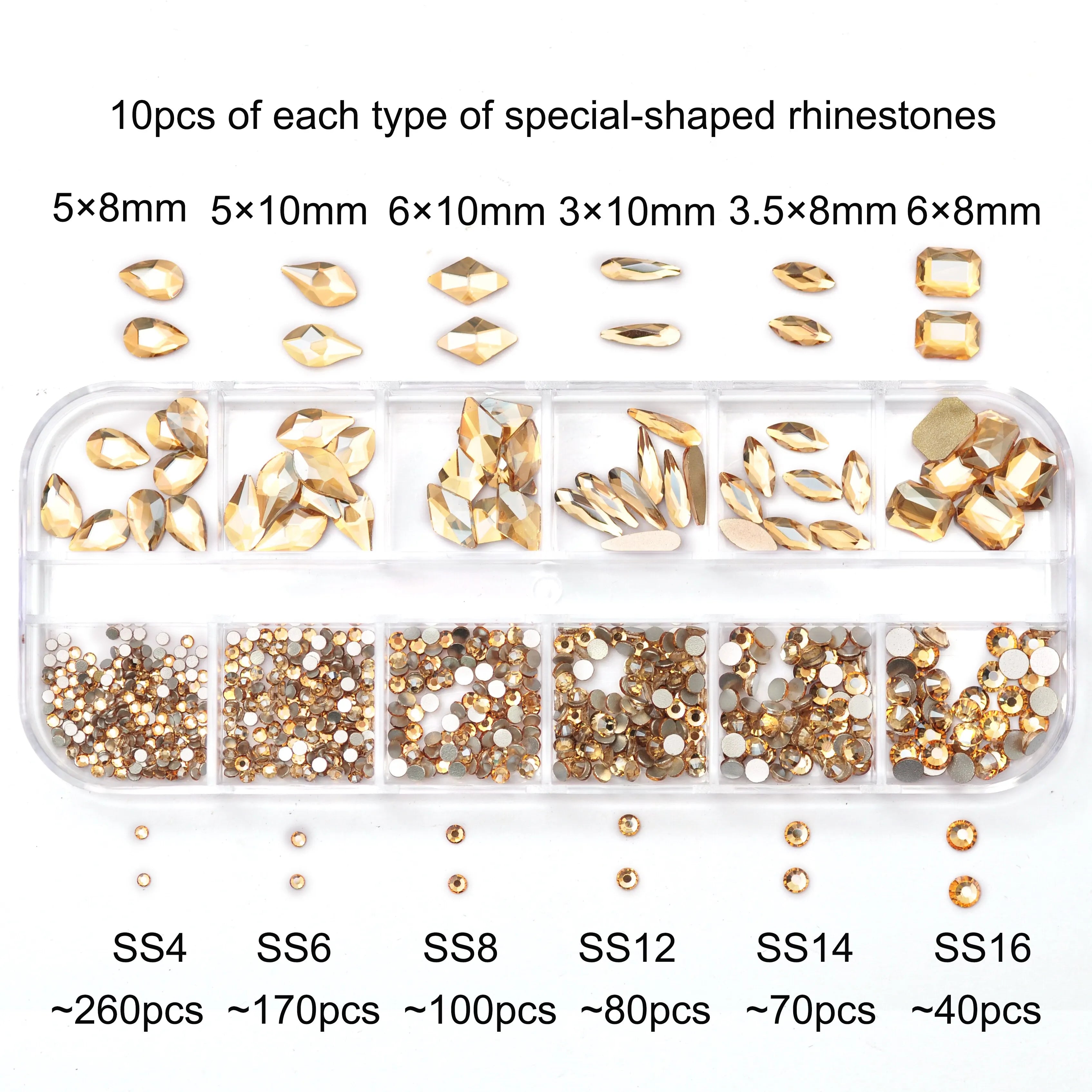 12 Grids Golden Shadow Flatback Rhinestones Glitter Nail Charms Crystal Diamond Nail alternate view