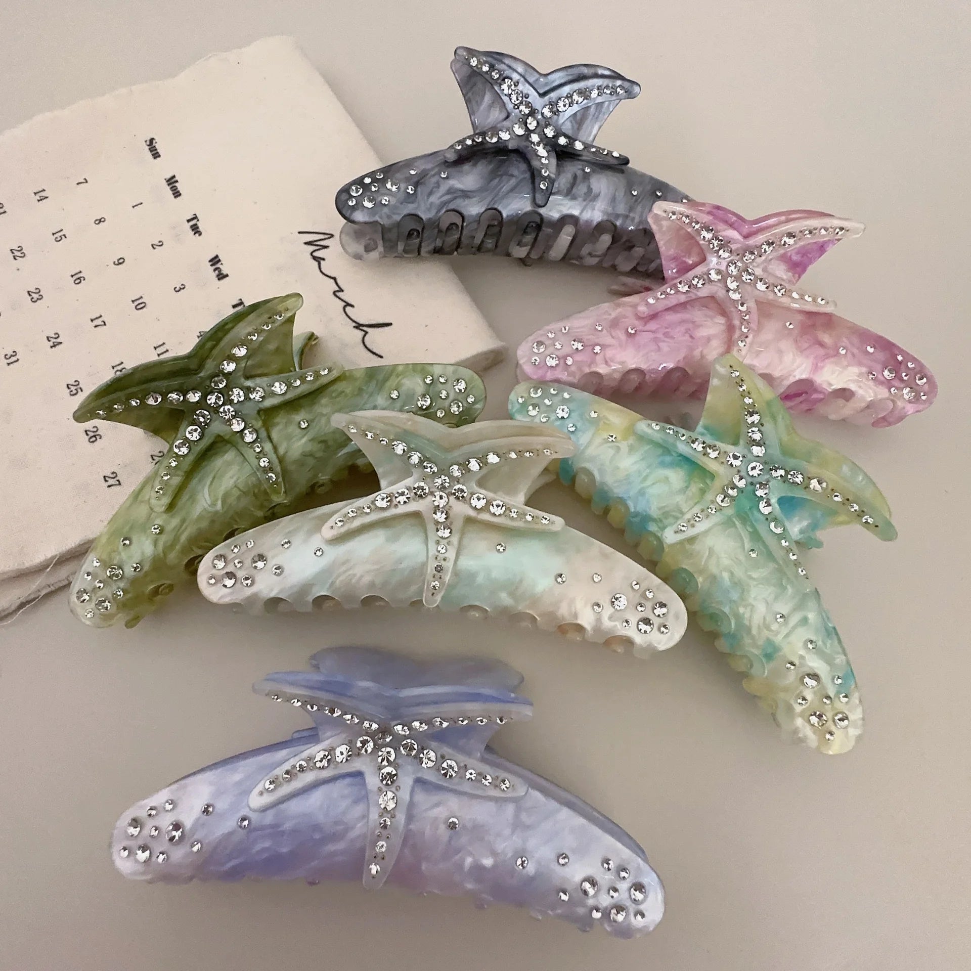 1 diamond-encrusted starfish hair grab super large shark clip three-dimensional acetic acid color hair grab clip