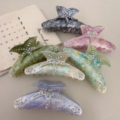 1 diamond-encrusted starfish hair grab super large shark clip three-dimensional acetic acid color hair grab clip