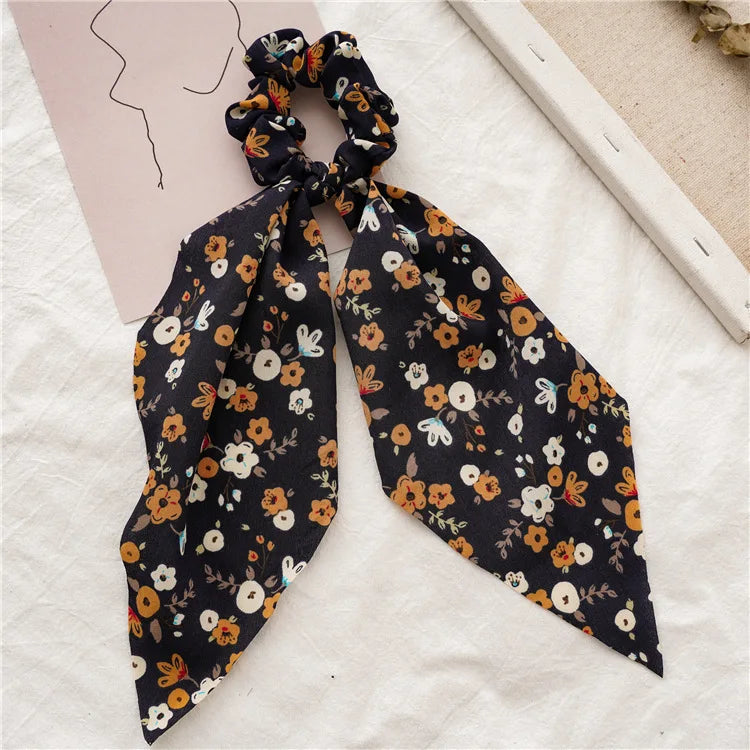 Fashion Leopard Print Bow Satin Long Ribbon Ponytail Scarf Hair Tie Scrunchies Wome additional angle