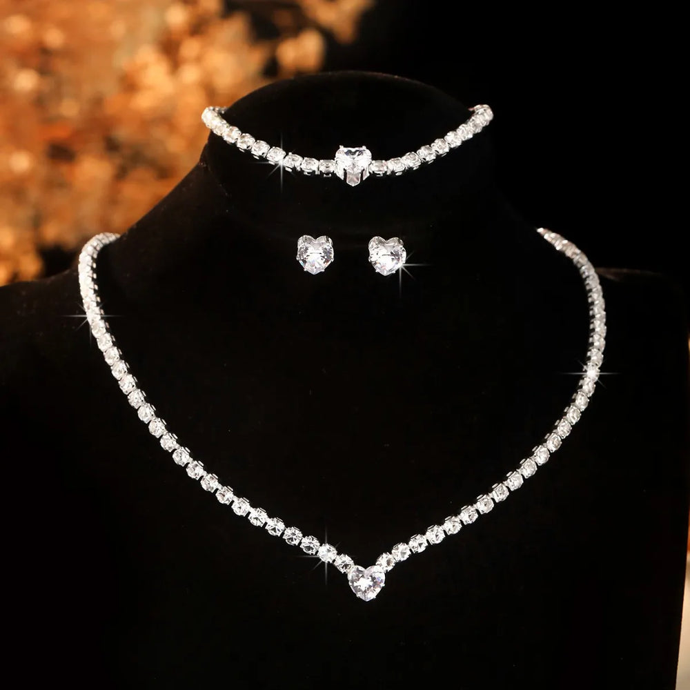 Ladies' Fashion, Heart-Shaped Crystal Zircon Earrings, Necklace Set, Bride'S Wedding alternate view