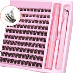 DIY Individual Lash Clusters Kit, Wispy D Curl False Eyelashes Complete Extension Set with Lash Bond Easy to Apply