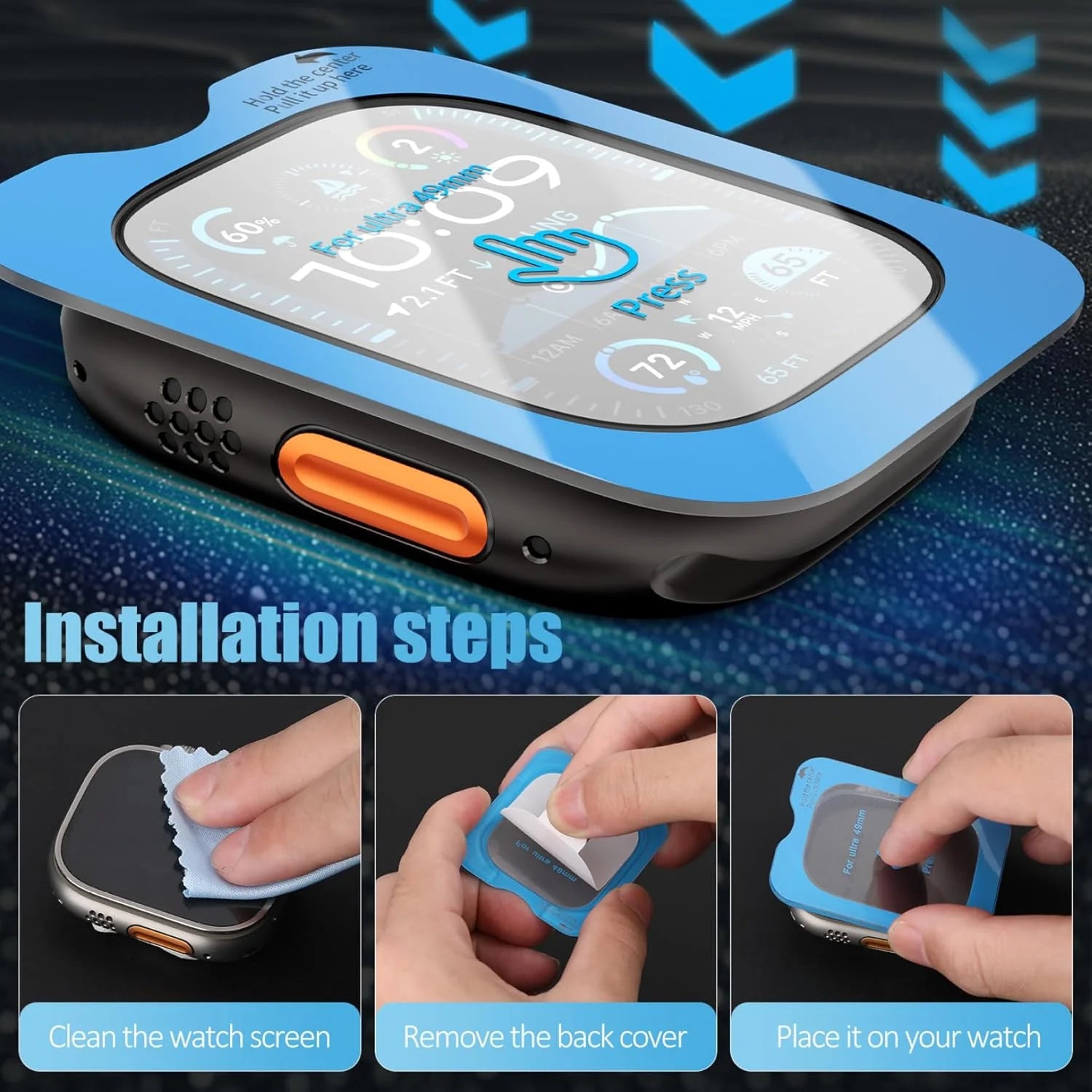 Quick Pasting Tempered Glass For Apple Watch Ultra 3/2/1 49mm Easy to Install Screen Glass Protective Film Ultra 3-2-1 49mm Film