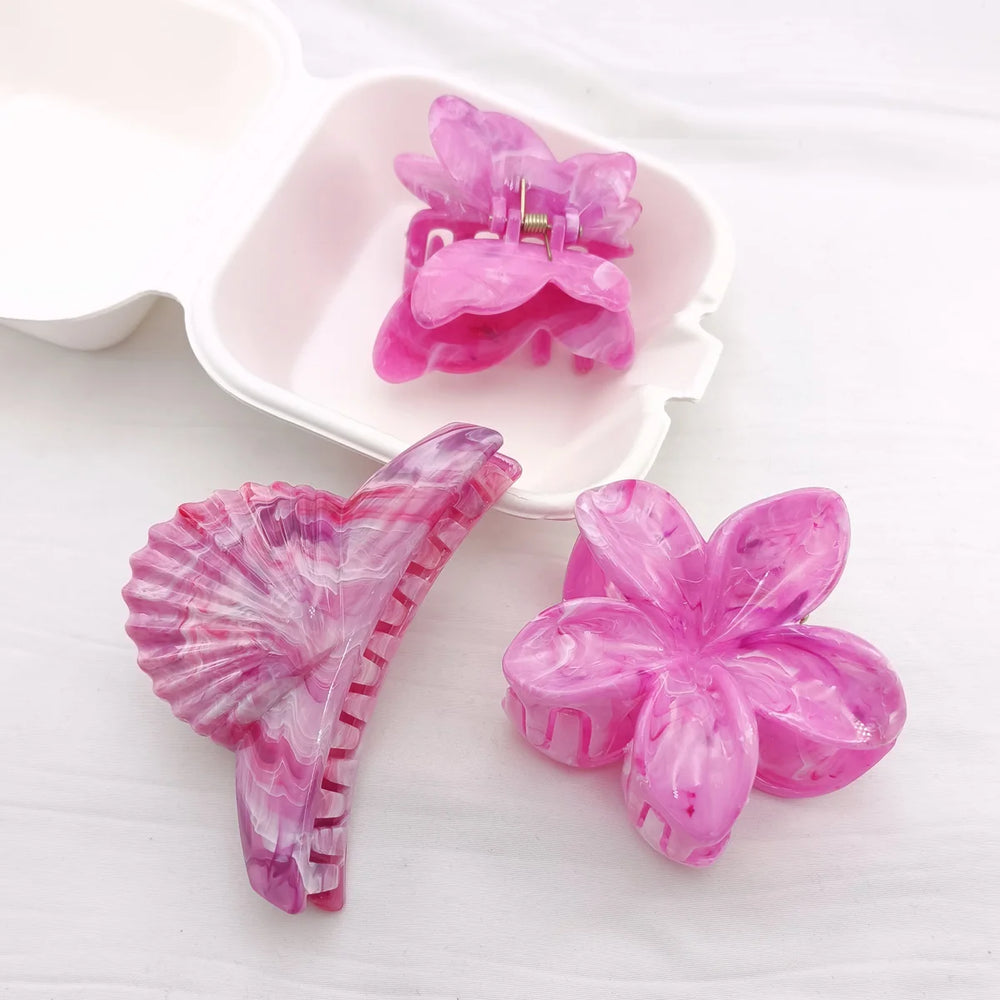 3/6/9/12PCS Hawaiian Gradient Flower Hair Claw Clip For Women Girl Fashion Plastic No alternate view