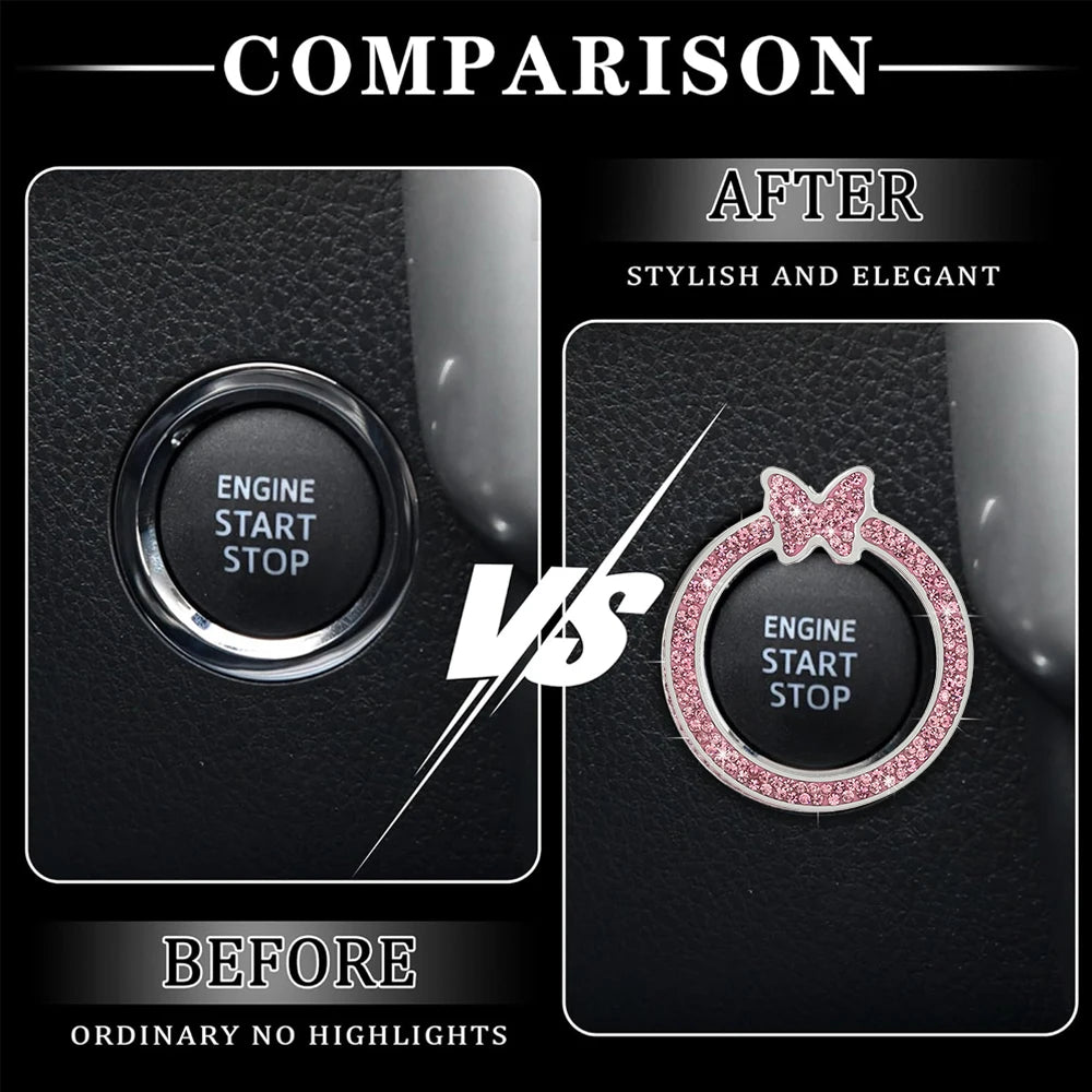 1PCS Car Bling Ring Crystal Car Stickers Rings Womens Car Decals, Push Start Button B lifestyle view