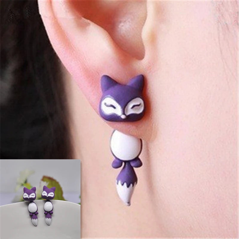 New Fashion Cute Animal Female Creative Handmade Earrings Polymer Clay Dinosaur Dog C lifestyle view