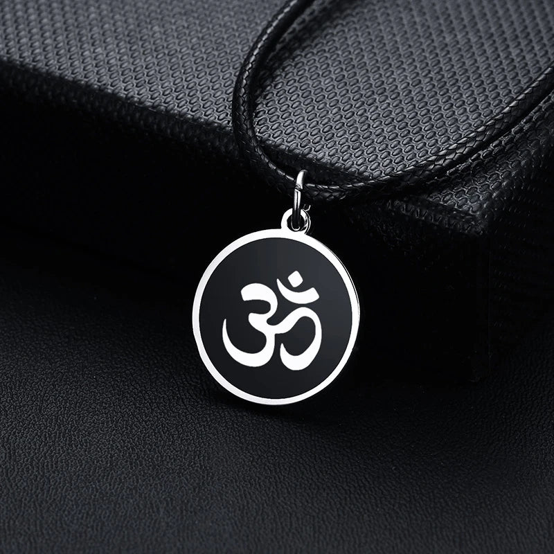 Men's OM Necklace | Round Ohm Pendant Adjustable Yoga Spiritual Jewelry lifestyle view