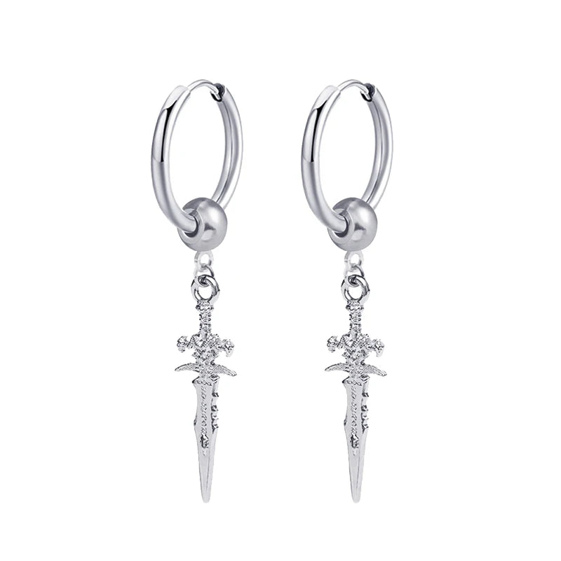 1 Pairs Fashion Punk Gothic Stainless Steel Drop Earrings Studs for Women Men Gothic S close-up view