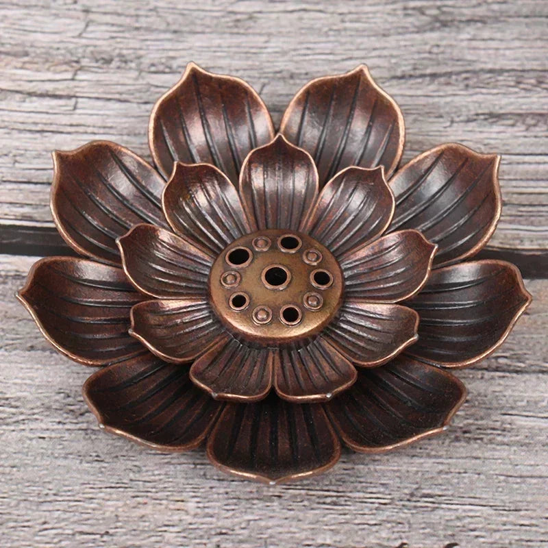 Bronze Lotus Incense Burner | Alloy Stick Holder Plate for Meditation