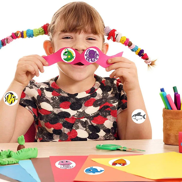500 Cute Sea Animal Stickers for Kids Reward Labels | Encouragement Sticker Roll lifestyle view