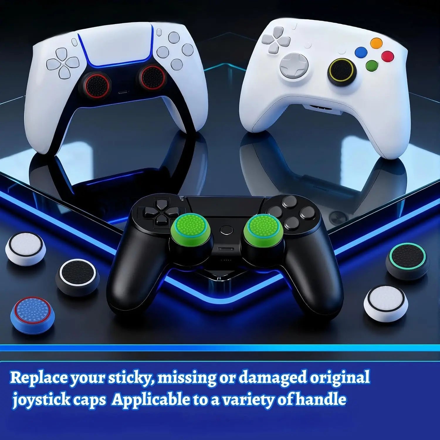 28 Pack Silicone Anti-Slip Thumb Grips for PS5 PS4 Controller | Multicolor Joystick C alternate view