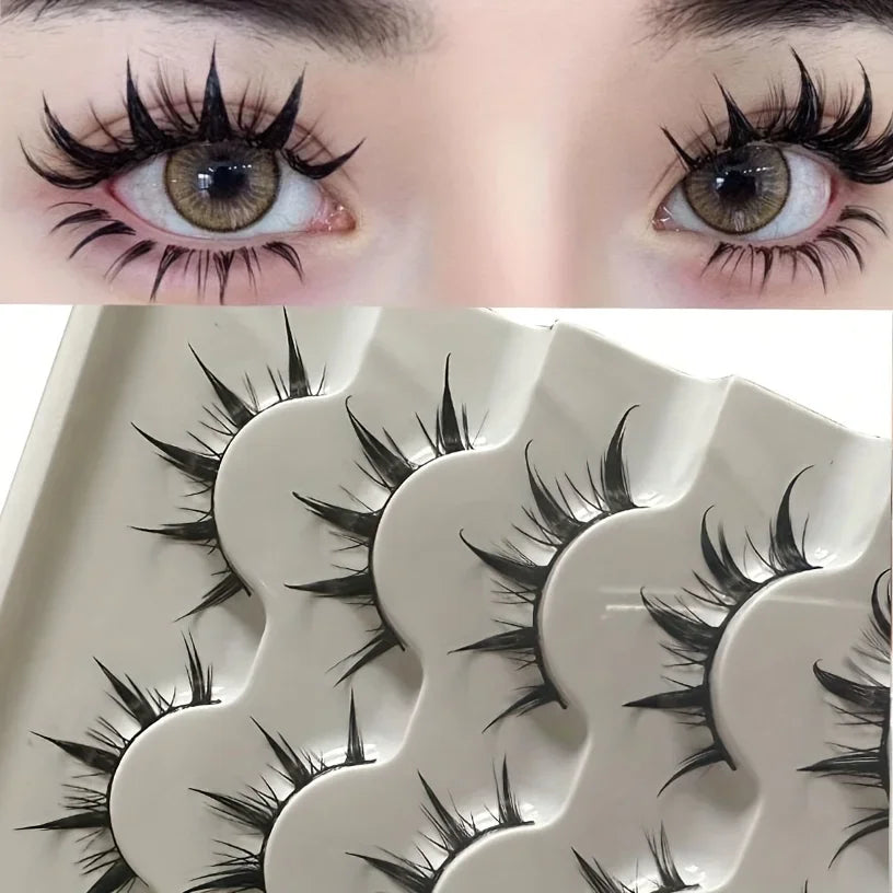 Anime-Inspired False Eyelashes | 5 Pairs Cartoon Eye Faux Lashes for Dramatic Demon S alternate view