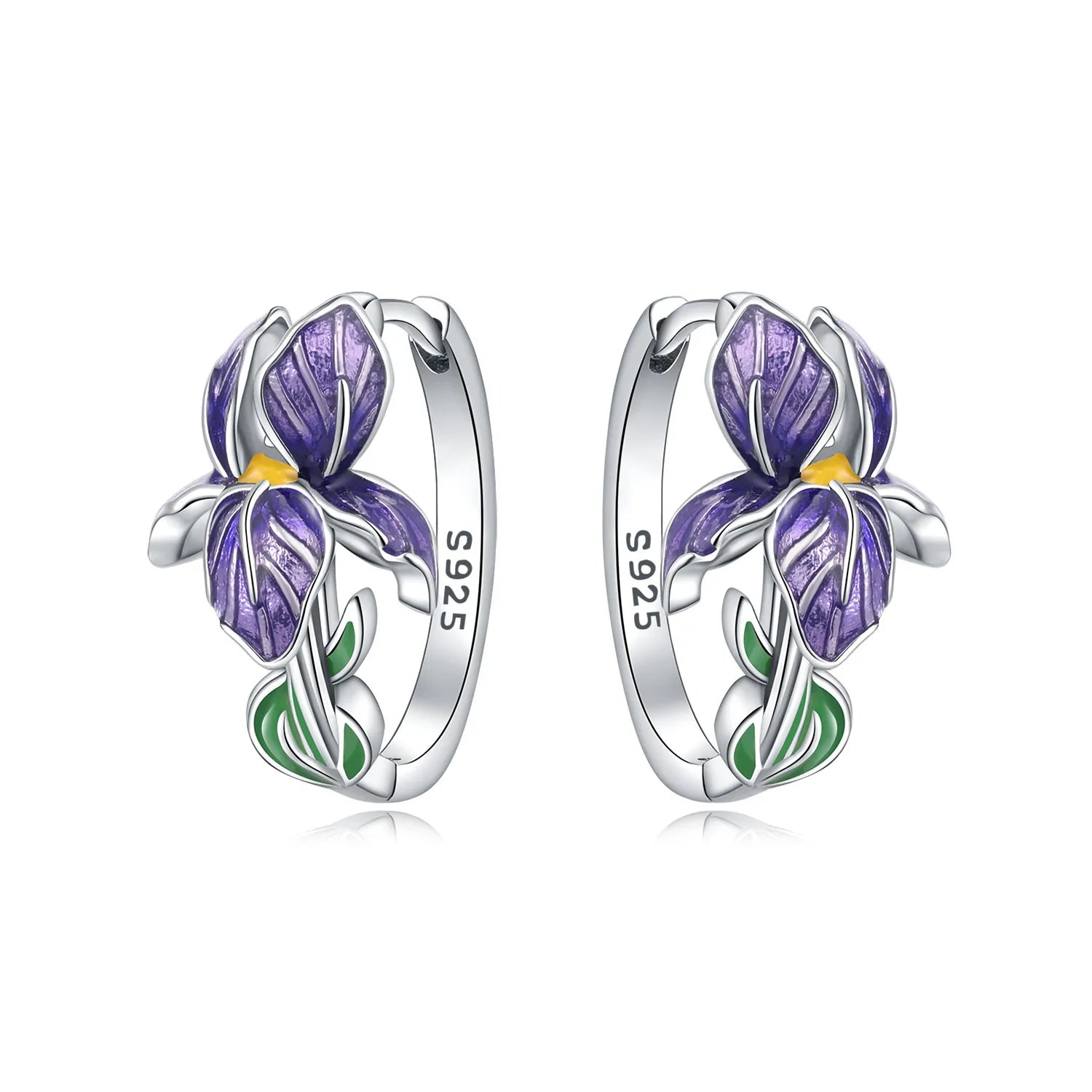 Orstarry Original 925 Sterling Silver Blue Iris Flower Earrings Women Hoop Earring Ann close-up view