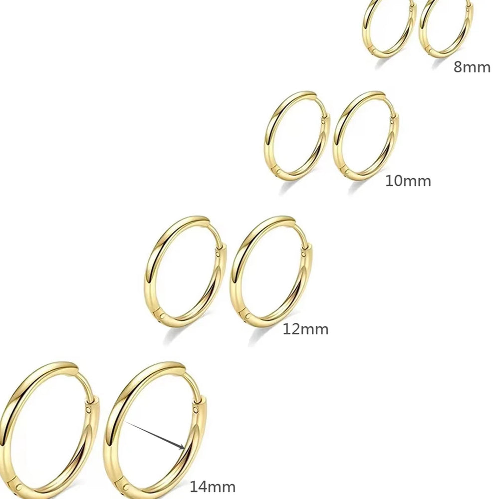 4 Pairs No Charms Stainless Steel Tiny Hoop Earrings Simple Silver/Gold Color Cirle Ea close-up view