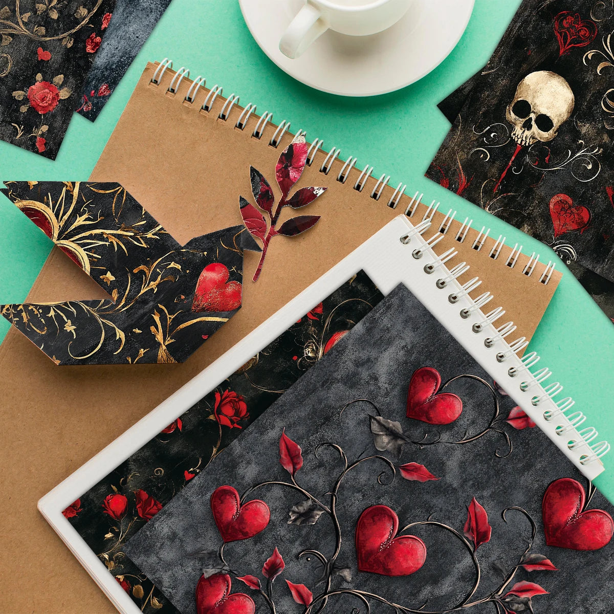 12pcs Gothic Love Themes Decor Paper | Valentine's Day Gift Wrapping & Scrapbooking S lifestyle view