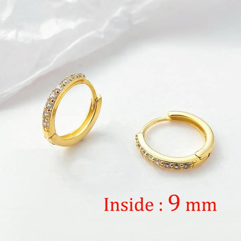 2PCS Stainless Steel Minimal Crystal Zirconia Hoop Earrings Gold Silver Color Small H lifestyle view
