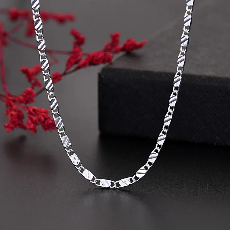 New 925 Sterling Silver fine 2MM flat Clavicle chains Necklaces for Men Women wedding party Jewelry